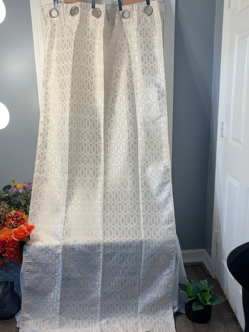 Dainty Home Set of 6 Ivory Geometric Grommet Curtain Panels 34” x 81” - Picture 2 of 8